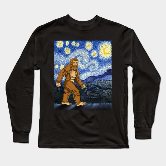 Bigfoot Van Gogh starry night Long Sleeve T-Shirt by Artardishop